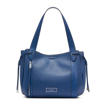 【美麗小舖】Calvin Klein CK 藍色 荔枝紋皮革 托特包 手提包 肩背包 側背包~C66205