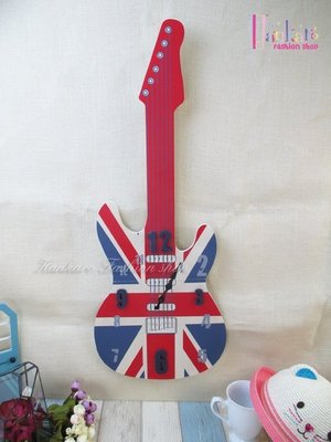 浪漫滿屋 英國國旗木質創意吉他造型時鐘
