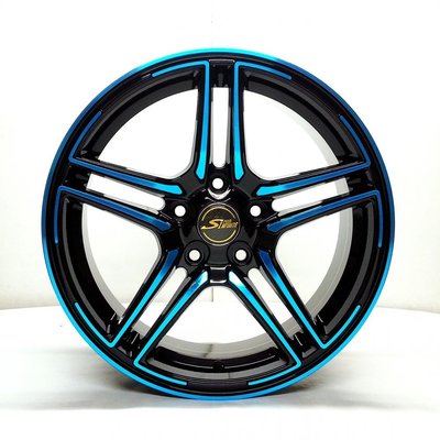 全新鋁圈 wheel YH03 17吋鋁圈 5/100 5/108 5/112 5/114.3 亮黑底面藍色透明漆