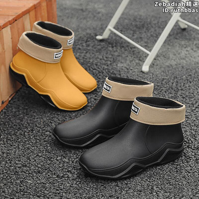 冬季新款時尚男雨鞋短筒雨靴防滑水鞋情侶加絨低幫膠鞋女保暖雨靴
