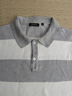 DKNY 灰色白色條紋短袖Polo衫 針織Polo衫 S號