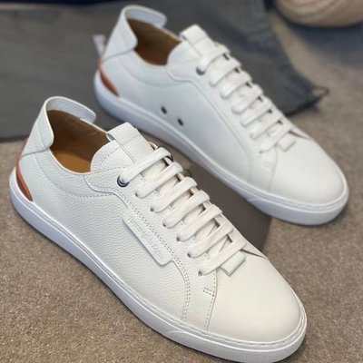 100％原廠 Zegna傑尼亞最新款男鞋 白色鹿皮運動鞋 夏季專柜防臭氣板鞋