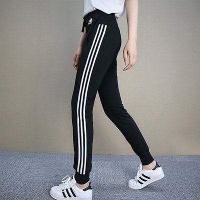 【豬豬老闆】Adidas ESS 3-Stripes Pants 黑色 黑白 三線 縮口褲 長褲 女款 S97113