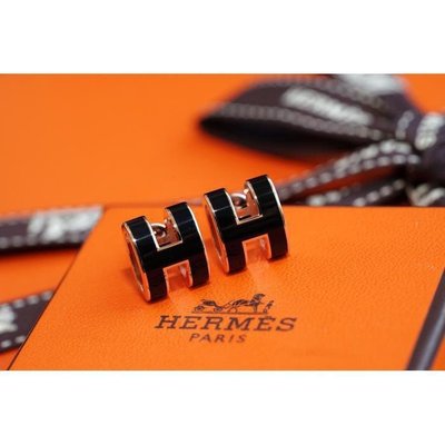【二手正品】折扣價Hermes Boucles Oreilles Pop H Plaque H 耳環 黑/玫瑰金 有現貨
