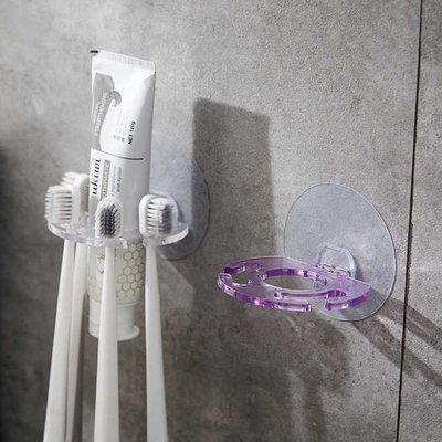 多功能牙刷架 牙膏架 免打孔 免釘 可愛 簡易粘貼 浴室 收納 牙膏 牙刷 壁掛 置物架