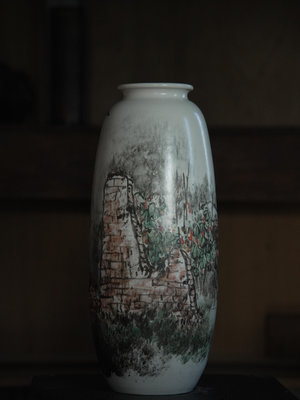 「上層窯」鶯歌製造 劉鳳祥(安之)作品 水塘清夢 彩繪花瓶 瓷器 A2-13