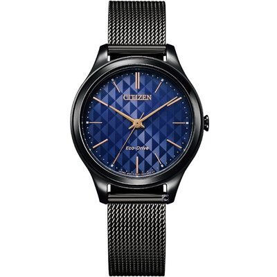 CITIZEN星辰 典雅大方米蘭時尚腕錶(EM0505-88L)黑x藍