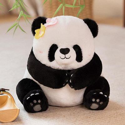 可愛黑白熊貓玩偶花花大熊貓公仔毛絨玩具布偶娃娃抱枕兒童禮物女天秤百貨