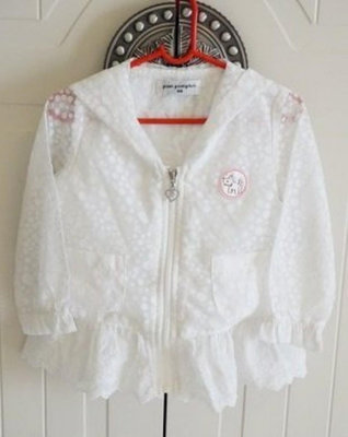 轉賣專櫃Pom pomplus白色點點可愛蕾絲口袋薄外套(80)