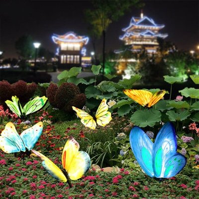 現貨 戶外玻璃鋼雕塑仿真動物發光蝴蝶擺件花園林景觀公園草坪裝飾小品