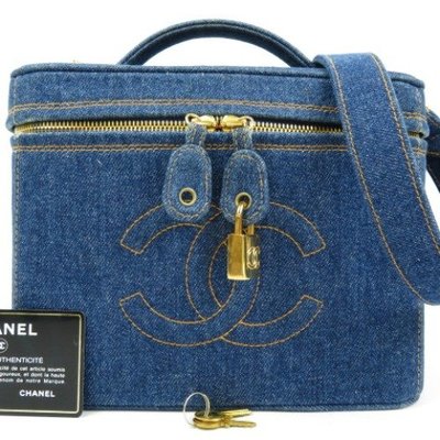 CHANEL 牛仔布大LOGO化妝包手提包 VINTAGE