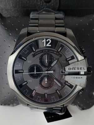 DIESEL Mega Chief 黑色面錶盤 黑色不鏽鋼錶帶 石英 三眼計時 男士手錶 DZ4355