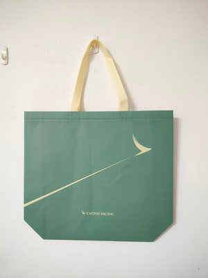 全新國泰航空CATHAY PACIFIC不織布彩色覆膜防潑水綠色環保購物袋收納側背手提袋
