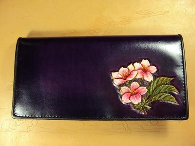 巧將手工皮雕 櫻花長皮夾可裝護照免費刻字Cheergiant leather craft cherry blossoms wallet