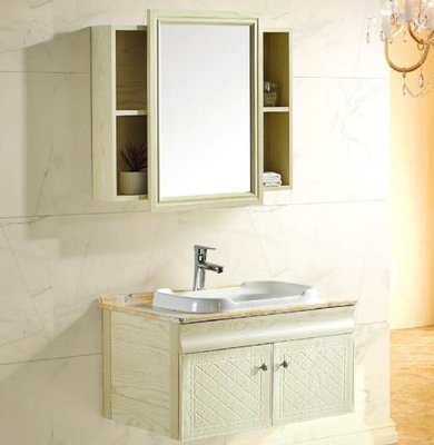 FUO衛浴:80公分 合金材質櫃體 陶瓷盆浴櫃組(含鏡櫃,龍頭) T9030