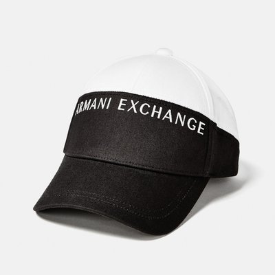 美國百分百【Armani Exchange】鴨舌帽 棒球帽 阿曼尼 AX 帽子 遮陽帽 男帽 老帽 黑白拼色 C909