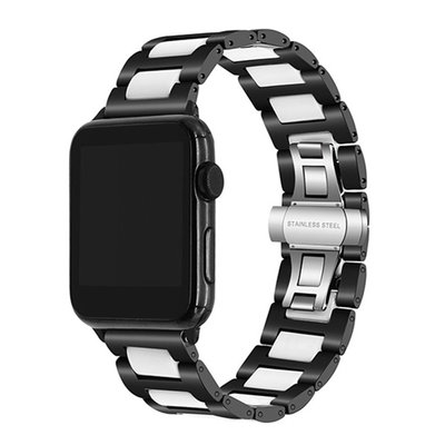 森尼3C-陶瓷 + 不銹鋼錶帶手鍊兼容 Apple Watch 49mm 45mm40mm 38mm 42mm 44mm iwat-品質保證