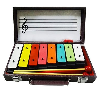 【 小樂器 】8鍵彩色音磚木盒(附白板.音符荳荳)送琴槌一副 白磚款/彩虹款
