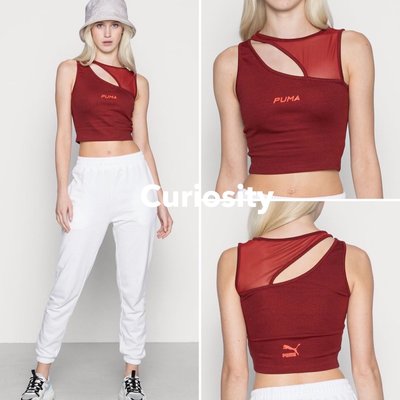 【Curiosity】PUMA 不對稱透紗網布設計短版背心上衣 紅色 歐規XS / S $1580↘$1099免運