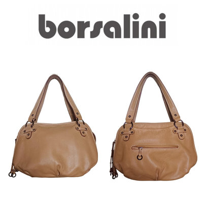 義大利名牌~【borsalini】棕黃色真皮托特包/肩背包~PS-3