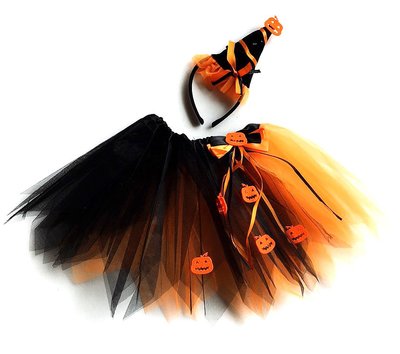 【洋洋小品橘黑巫婆魔法精靈二件套組GB2(髮箍+蓬裙)】兒童造型服 萬聖節化妝表演舞會派對造型角色扮演服裝道具