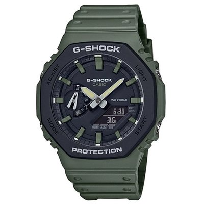 G-SHOCK 經典八角錶殼設計軍綠色指針數位雙顯設計 世界時間 型號:GA-2110SU-3ADR【神梭鐘錶】