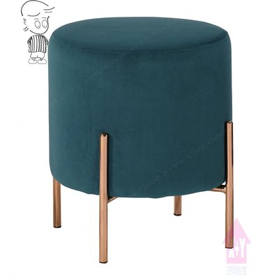 【X+Y】艾克斯居家生活館         現代沙發矮凳系列-尤朵拉 圓凳(藍色布).餐椅.高級絨布+防鏽鐵管.摩登家具