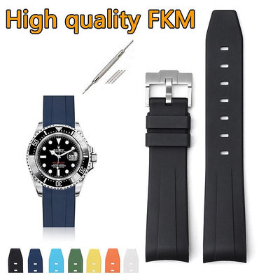 高品質 20 毫米氟橡膠錶帶,適用於勞力士 Daytona 彎曲末端運動防水 FKM 錶帶,適用於 Omega Moon