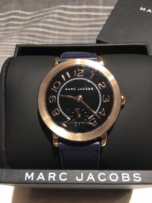 MARC BY MARC JACOBS 玫瑰金色框 黑色錶盤 藍色皮革錶帶 石英 女士手錶 MJ1575