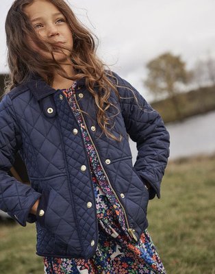 Miolla 英國品牌Joules Kids 兒童深藍色內裡花朵菱格紋保暖外套