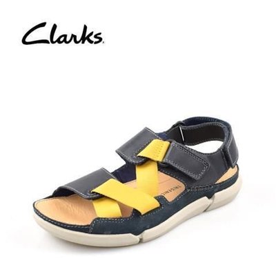 【熱賣精選】Clarks 其樂男鞋牛皮魔術貼時尚拼色露趾夏季涼鞋軟底三瓣底沙灘鞋