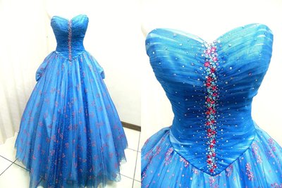 【時尚屋婚紗禮服】藍色水鑽蕾絲華麗設計師公主造型款~二手禮服～Ｗ４７３(歡迎預約試穿)