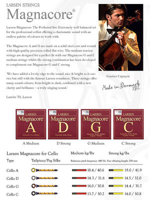 琴弦丹麥LARSEN 拉森Magnacore麥格納大提琴弦A/D/G/C單弦 獨奏級套弦