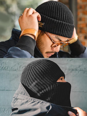 馬登工裝巴拉克拉法帽黑色保暖頭套防風面罩針織毛線冷帽子男冬季-Misaki精品