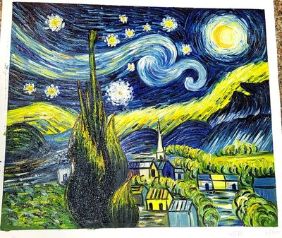 『府城畫廊-手繪油畫』梵谷星空－星夜－世界名畫－臨摹畫－50x60－(會繃內架，可加框)－有實體店面G1518