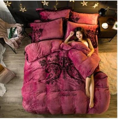 【熱賣精選】 正品法萊絨 蕾絲床包 床包四件套 法蘭絨 天鵝絨 珊瑚絨 雙人加大床包床組 床罩 枕頭套 被套