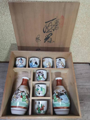 日本進口 中古日本 九谷燒 洋山作 七福神 人物畫片 酒具