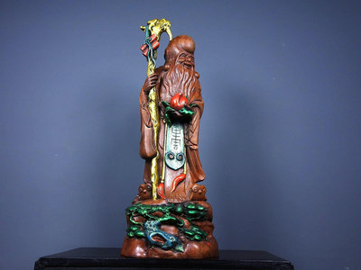 舊藏花梨木雕刻大號壽星南極仙翁66尺寸長14cm寬12cm高38cm重量1060g8640