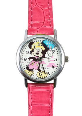 【卡漫迷】 可愛 米奇 手錶 皮革 粉 ㊣版 Mickey mouse 迪士尼 兒童錶 卡通錶 米老鼠 女錶