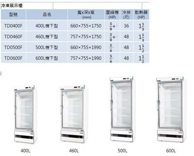 營業用冰箱 冷凍玻璃展示櫃 冷凍 玻璃展示櫃 400L 機下型 TD0400F