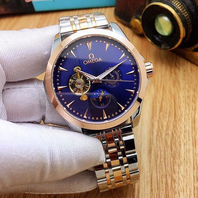 二手全新奢華 歐米茄日月星辰系列腕錶 男士精品機械手錶 高品質精鋼帶手錶 休閒手錶 男士腕錶 鏤空大飛輪手錶