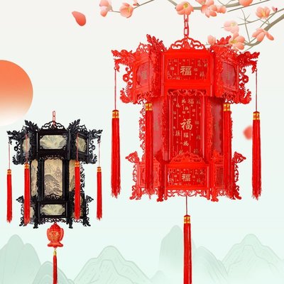中式仿古燈籠六角龍燈LED旋轉式結婚新年庭院中國風古典燈籠宮燈~特價