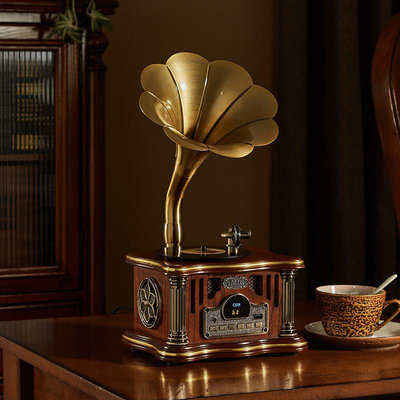 仿古留聲機復古客廳歐式大喇叭迷你小音響唱片機創意禮物擺件