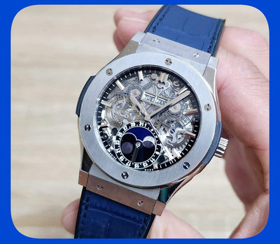 【個人藏錶】 HUBLOT 宇舶 經典融合系列 鏤空面盤 月相 星期 月份顯示 全套 45mm 台南二手錶