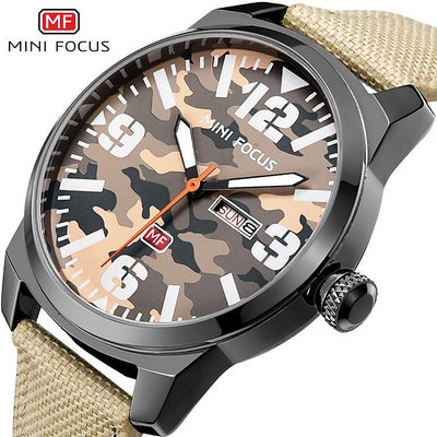 現貨男士手錶腕錶MINI FOCUS福克斯男錶石英錶運動迷彩風手錶尼龍錶帶MF0032G