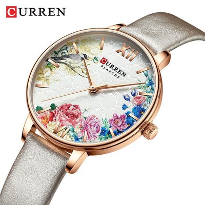 【潮裡潮氣】CURREN/卡瑞恩新款女士皮帶手錶爆款簡約手錶花朵9059