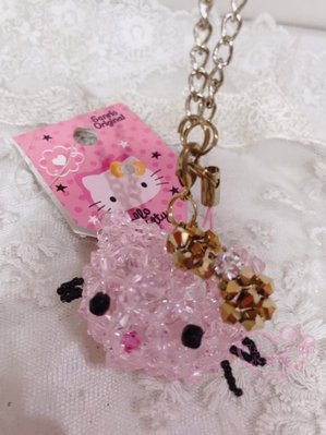♥小花凱蒂日本精品♥Hello kitty凱蒂貓粉色串珠造型公仔吊飾飾品-大頭款 可掛包包送人禮物67849208
