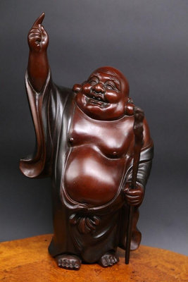 （二手）-日本金工銅佛像，見月布袋和尚像，東密彌勒佛銅像。 金工師秀正 古玩 擺件 老物件【金善緣】