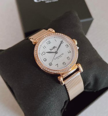 COACH Madison 白色面錶盤 玫瑰金色不鏽鋼編織錶帶 石英 女士手錶 14503398