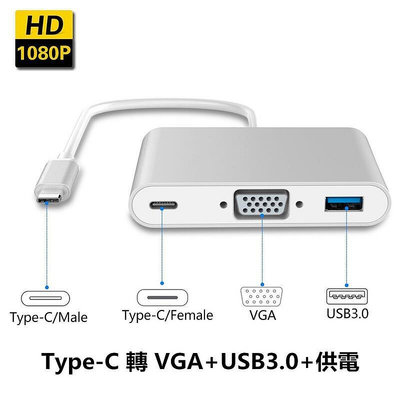 【現貨】USB C轉 VGA USB3.0 轉接器 帶設備供電 USB-C 埠 轉換器 PD功能 高速傳輸數據